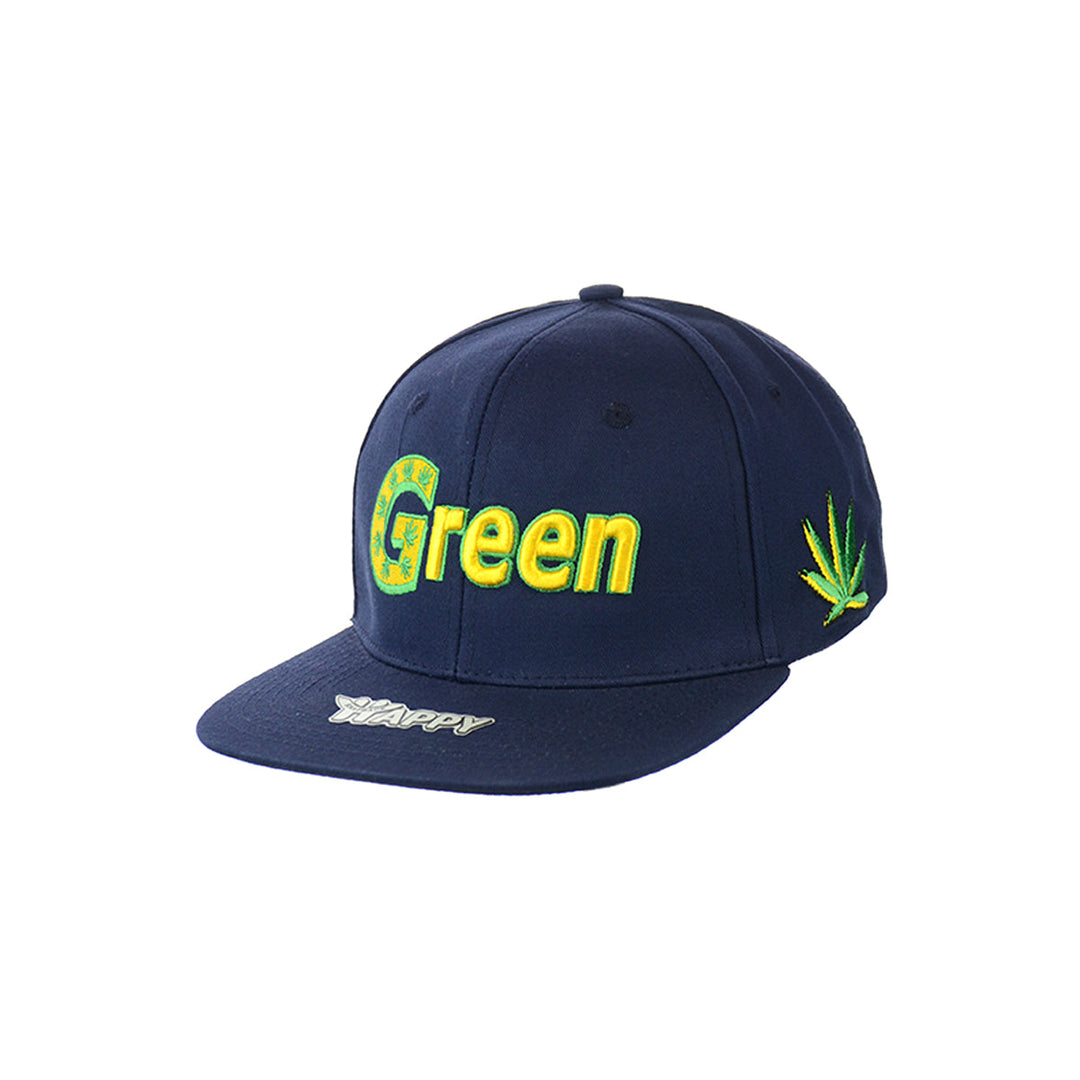 Green Embroidered Cotton Snapback Hat