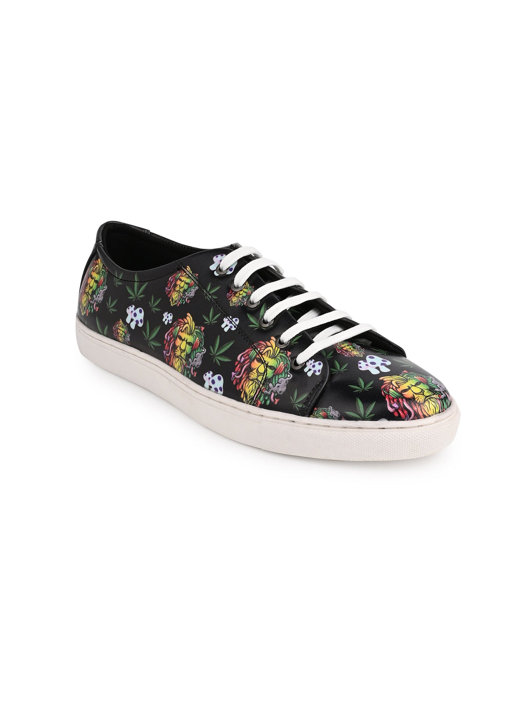 Deep Black Vegan Leather Shoes with Lion Design
