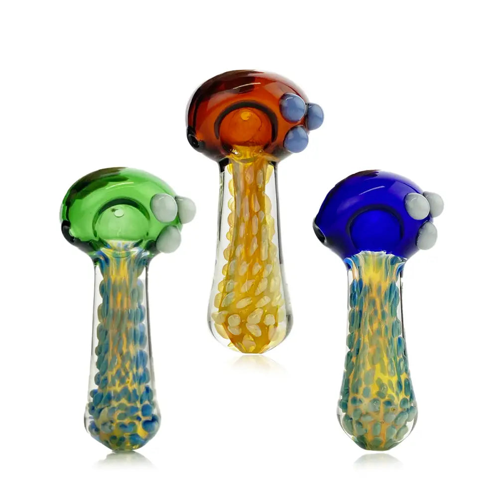 5" Gold Fume Hand Pipe Spoon with Quilted Color Art product photo – Mile High Glass Pipes
