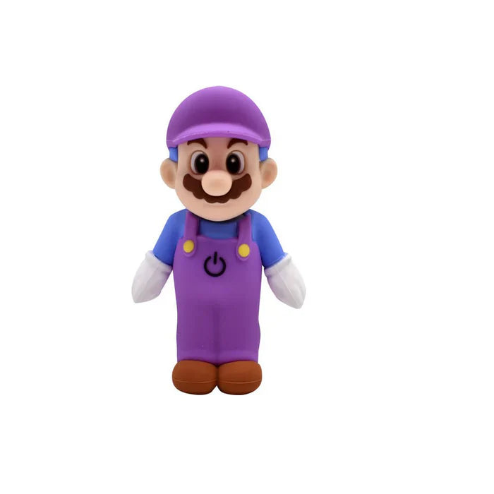 A purple plumber-themed character vape battery, resembling a popular video game character, standing upright against a white background. The character wears a purple cap, purple overalls with a power symbol, and a blue shirt.