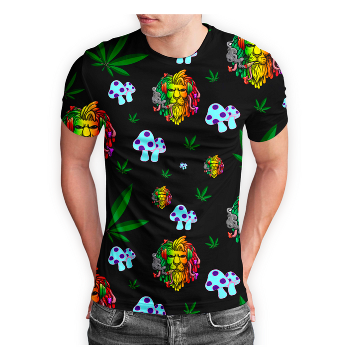 Rasta Lion Leaf Design T-Shirt 5-Pack - Black Polyester