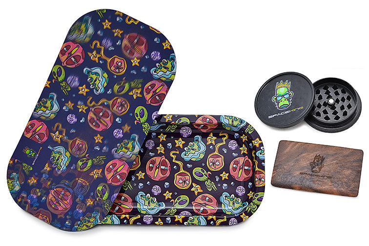 Space King Holographic Rolling Tray Kit with Grinder