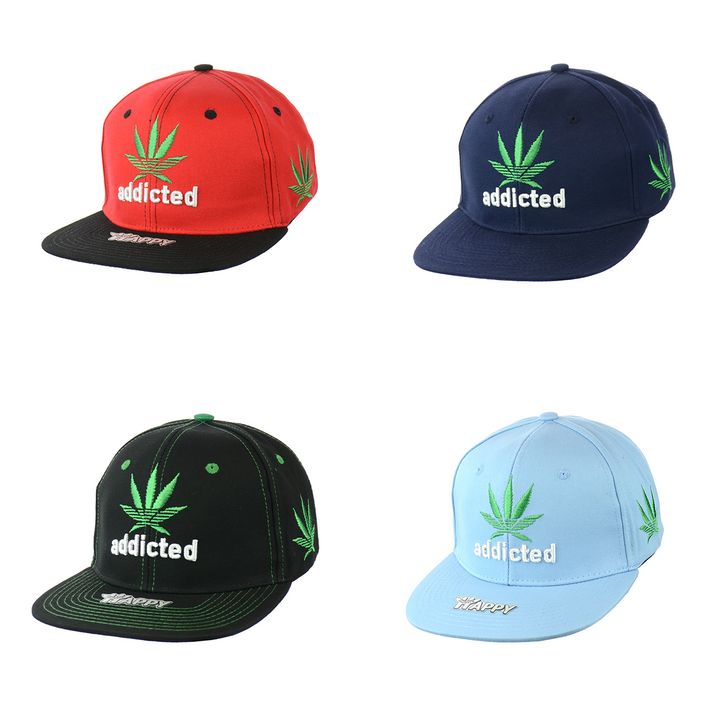 Cotton Snapback Hat with Embroidered Leaf
