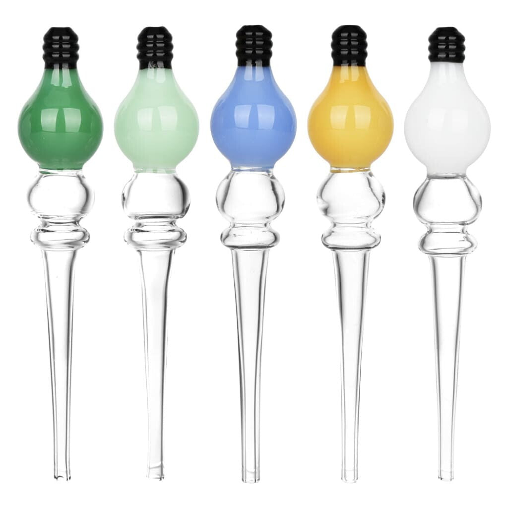 5pc Set - Bright Idea Glass Light Bulb Dab Straw - 5.75’ / Assorted Colors