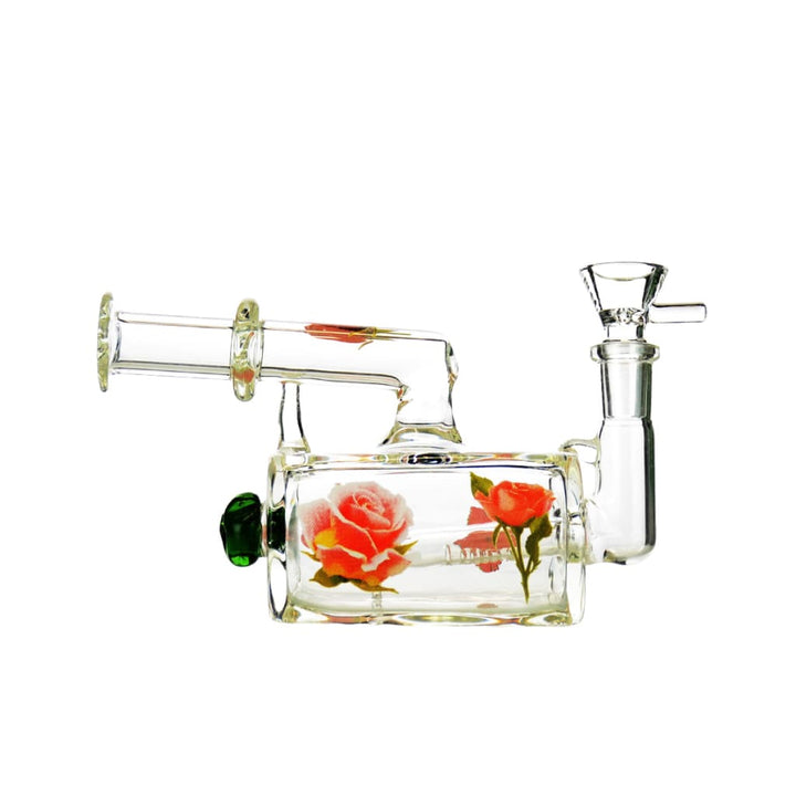 6.5" Tank Water Pipe With L-line Perc And Flower Art 14mm Male Bowl