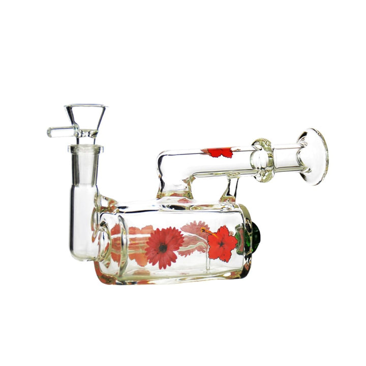 6.5" Tank Water Pipe With L-line Perc And Flower Art 14mm Male Bowl