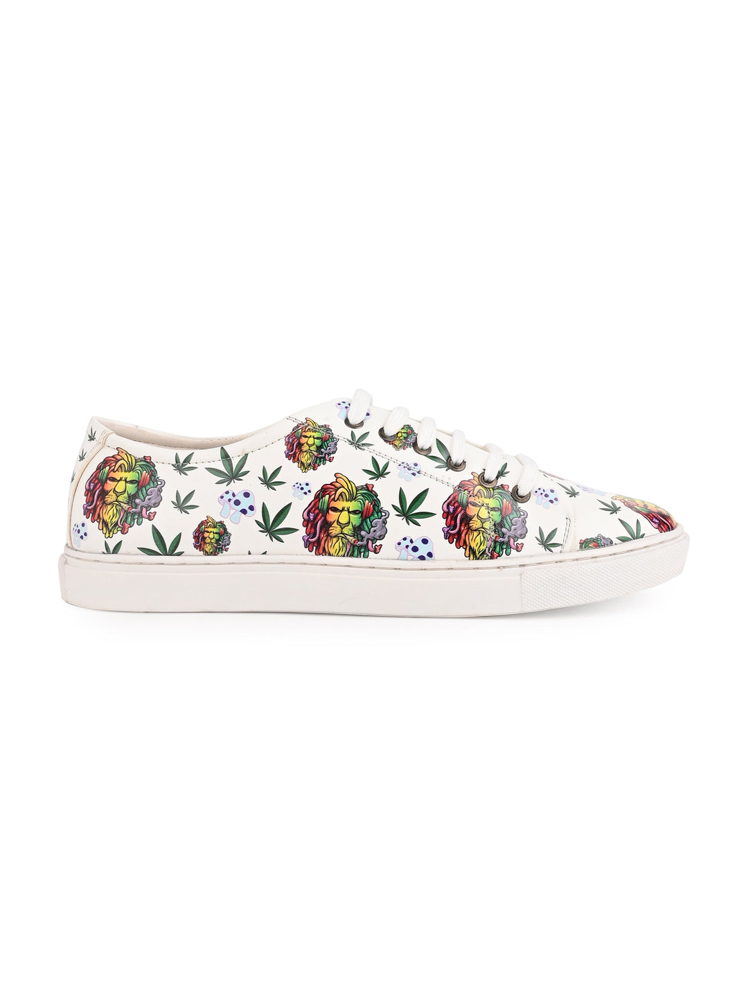 Lion Graphic White Vegan Leather Shoes