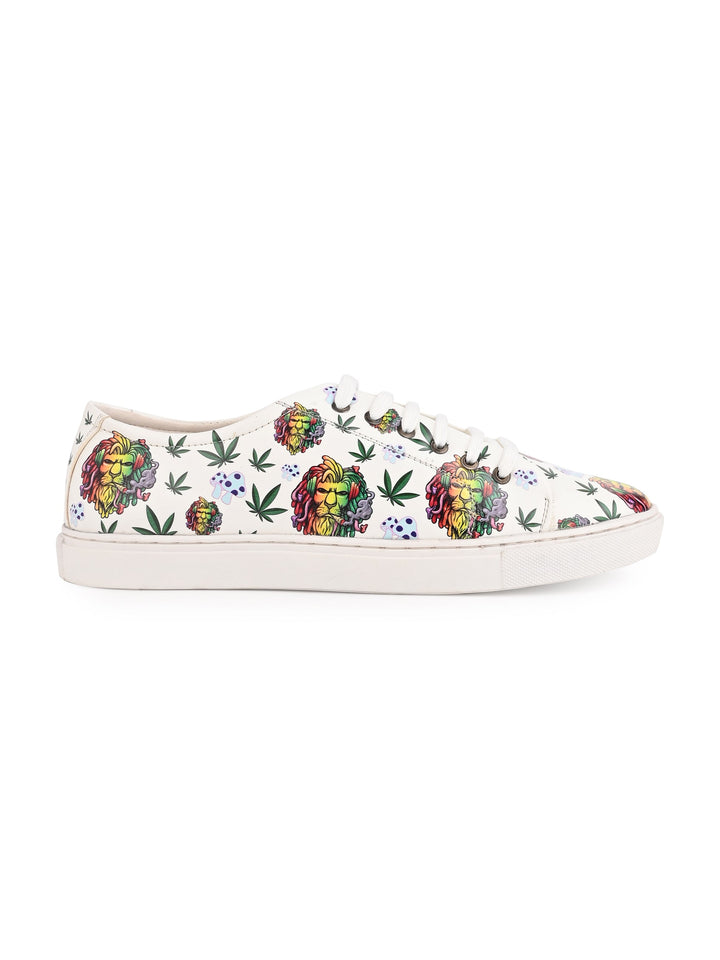 Lion Graphic White Vegan Leather Shoes
