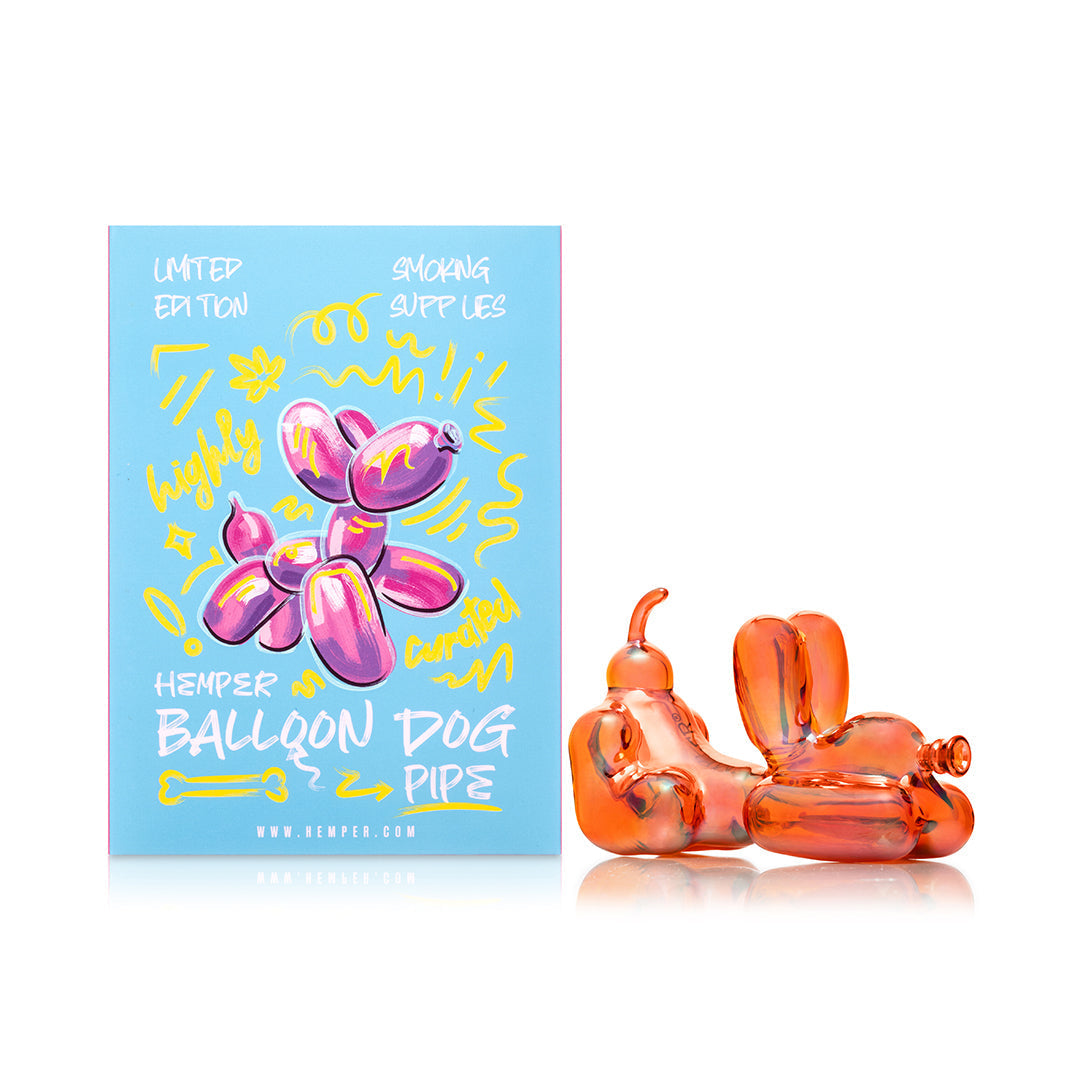 Orange Iridescent Balloon Dog Glass Pipe