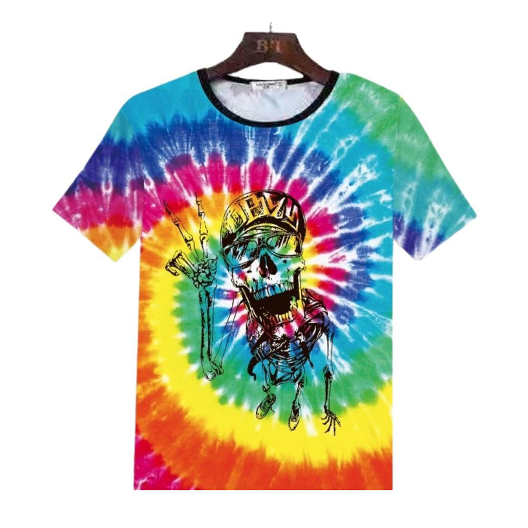 Tie-Dye Skeleton Polyester Short Sleeve T-Shirt 6-Pack