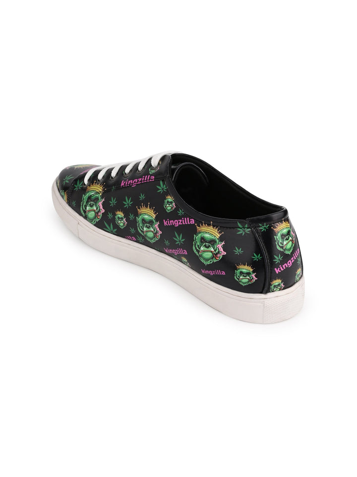Deep Black Kingzilla Pattern Vegan Leather Shoes