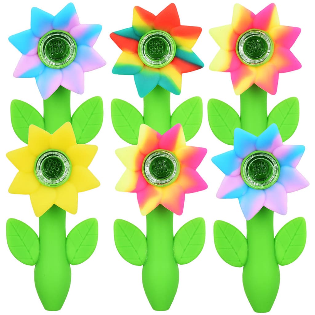 6PC Bundle - Sunflower Silicone Hand Pipe - 4.75" / Assorted Colors