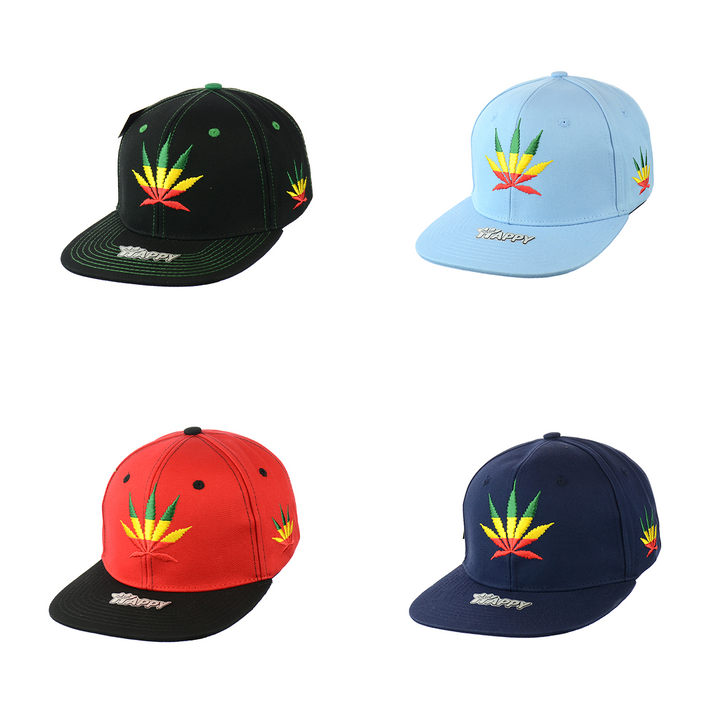 Rasta Leaf Embroidered Cotton Snapback Hat