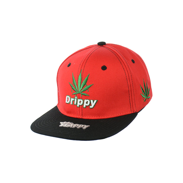 Embroidered Cotton Snapback Hat with Leaf Design