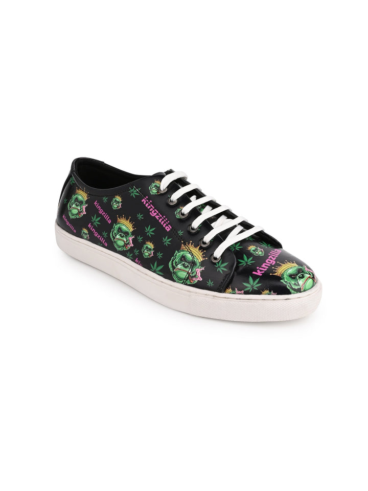 Deep Black Kingzilla Pattern Vegan Leather Shoes