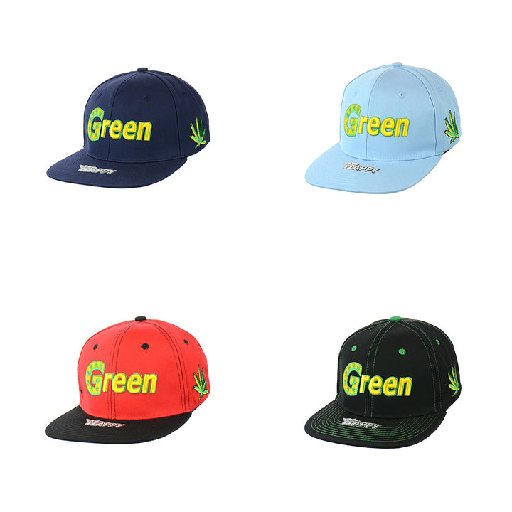 Green Embroidered Cotton Snapback Hat