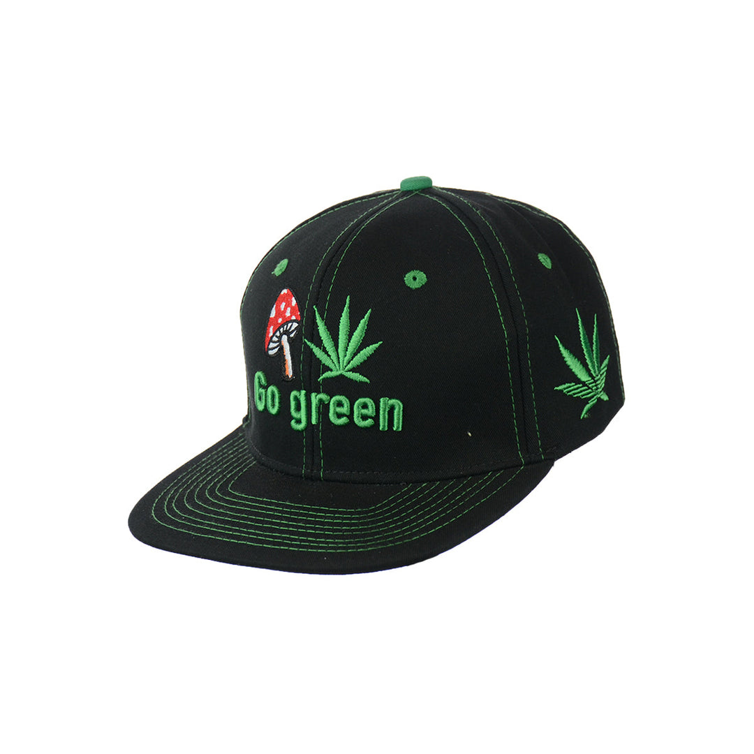 Embroidered Mushroom Go Green Snapback Hat