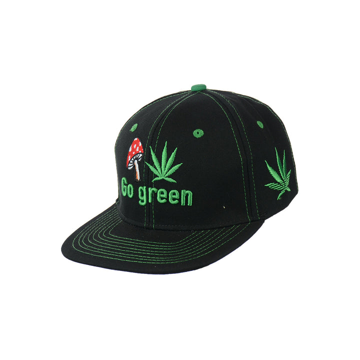 Embroidered Mushroom Go Green Snapback Hat