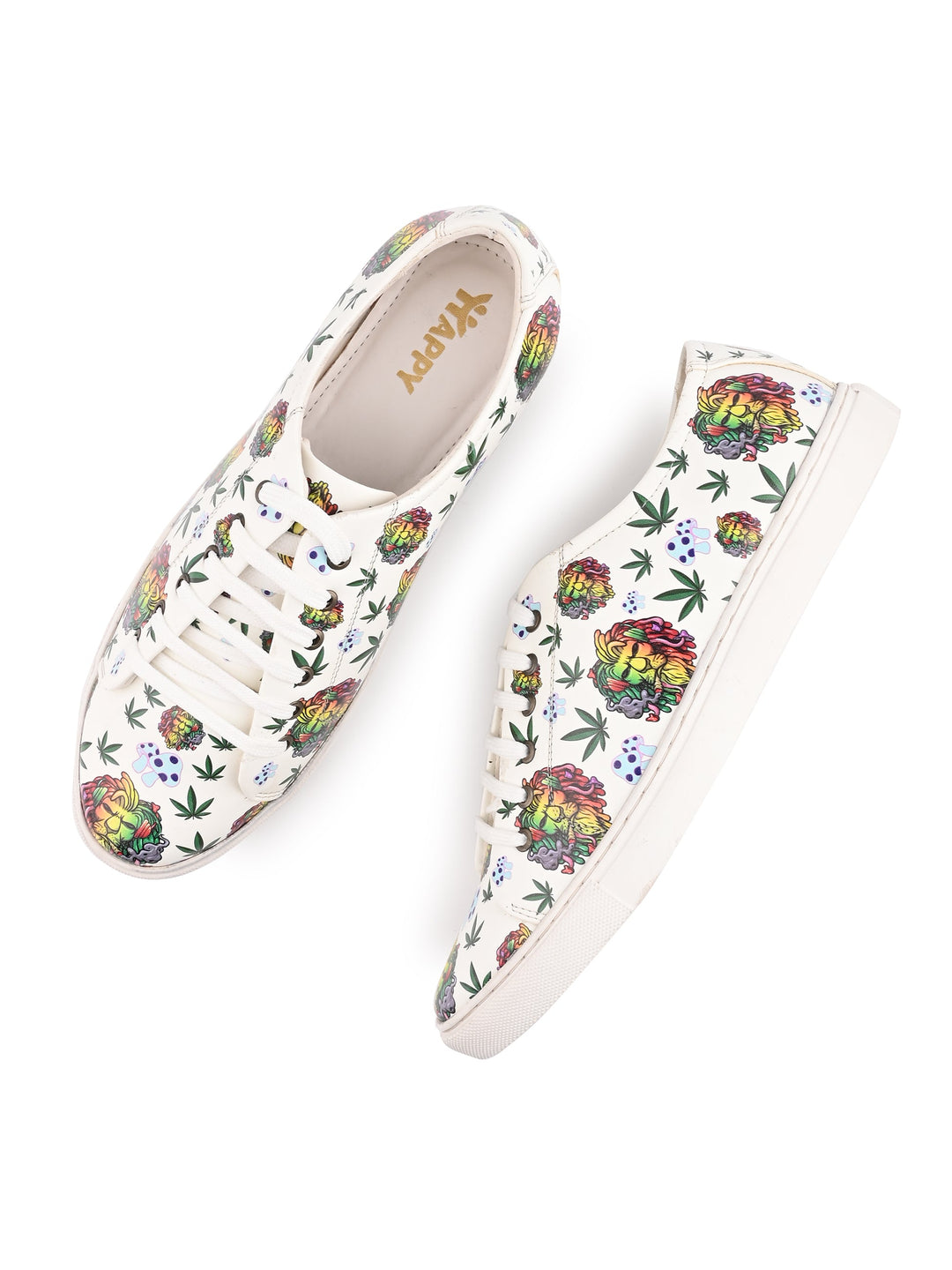 Lion Graphic White Vegan Leather Shoes
