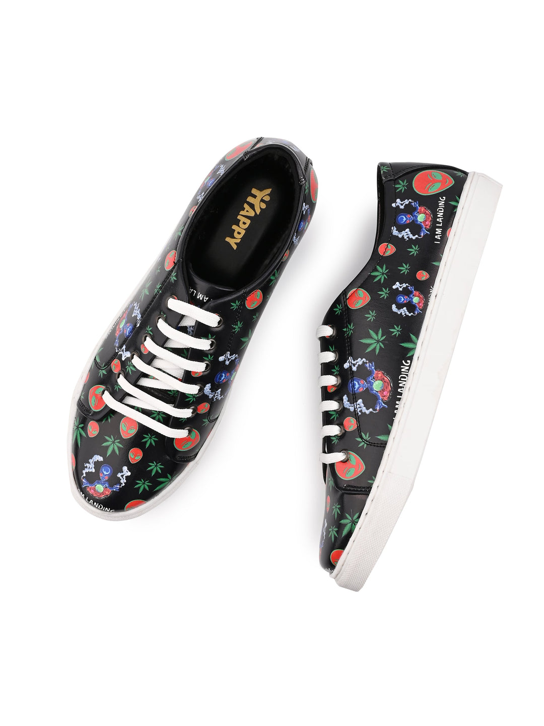 Botanical Pattern Deep Black Vegan Leather Shoes