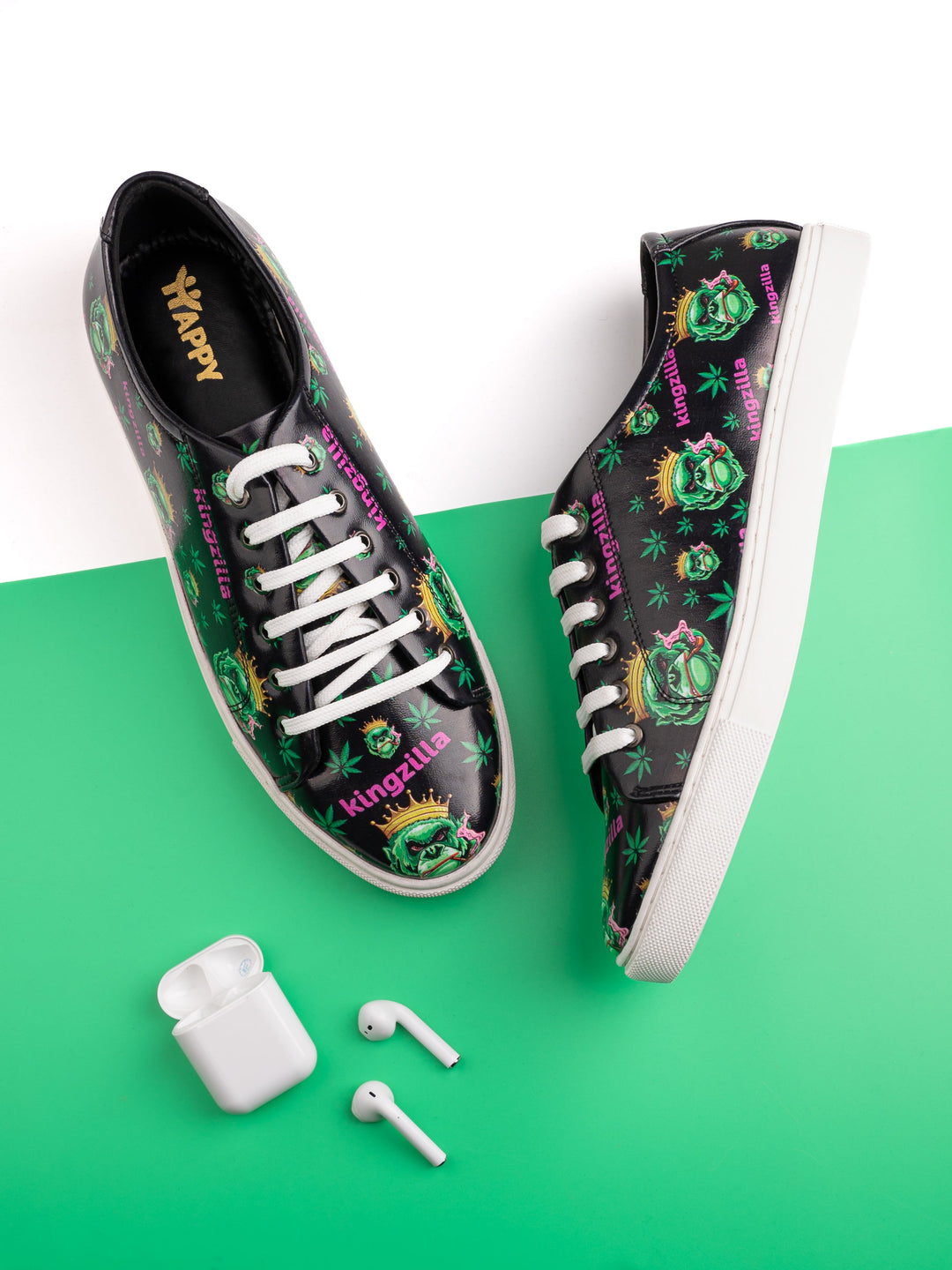 Deep Black Kingzilla Pattern Vegan Leather Shoes