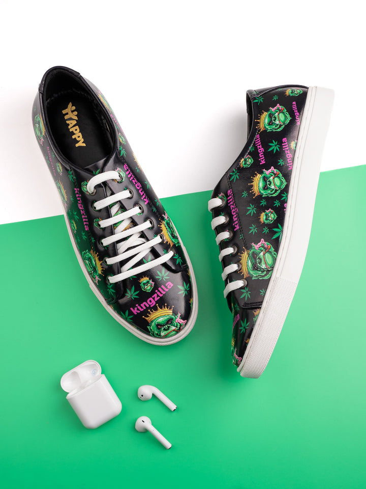 Deep Black Kingzilla Pattern Vegan Leather Shoes