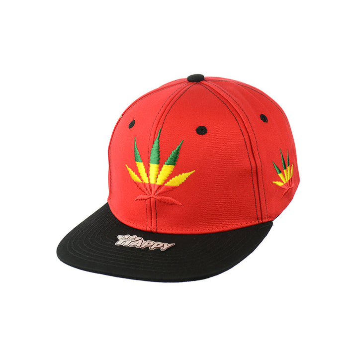 Rasta Leaf Embroidered Cotton Snapback Hat