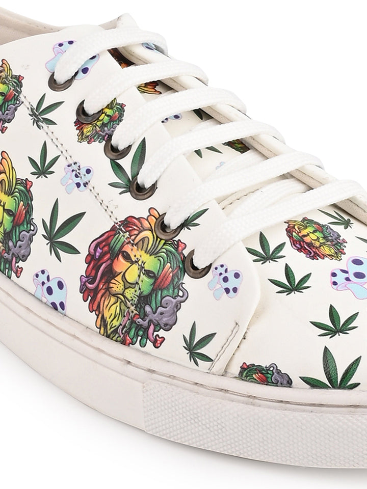 Lion Graphic White Vegan Leather Shoes