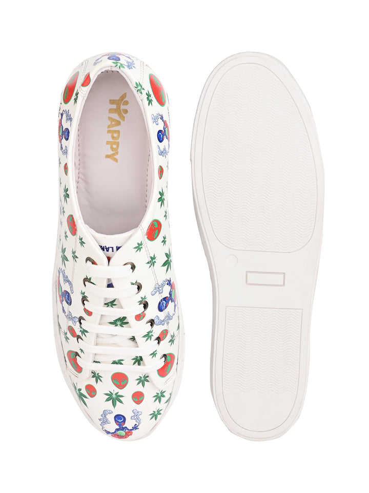 Snow White Vegan Leather Shoes - Herbal Pattern