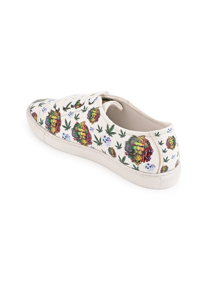 Lion Graphic White Vegan Leather Shoes