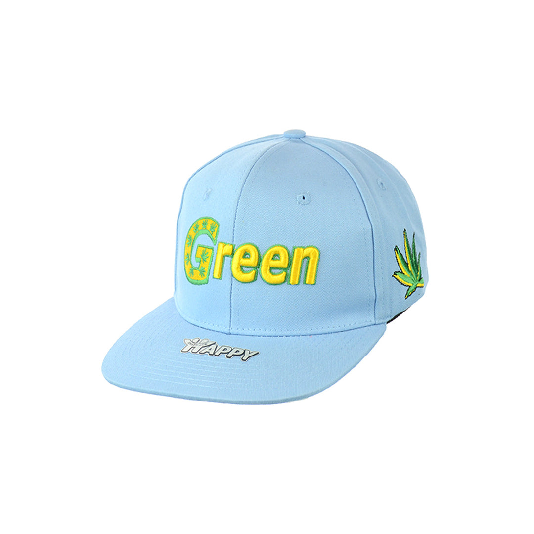 Green Embroidered Cotton Snapback Hat