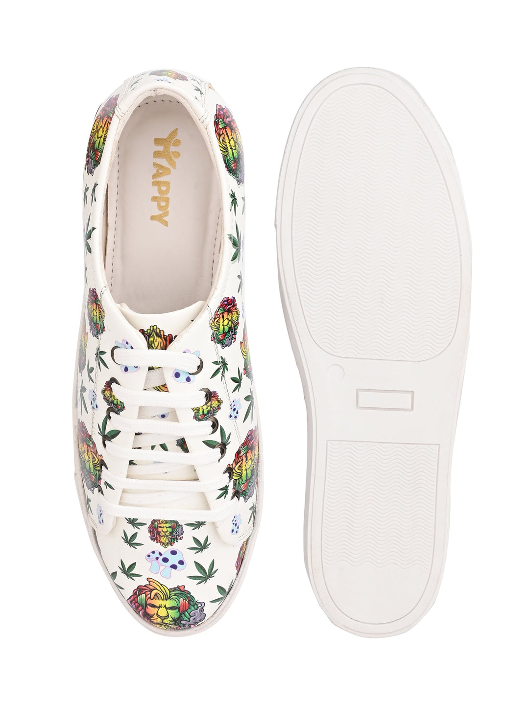 Lion Graphic White Vegan Leather Shoes