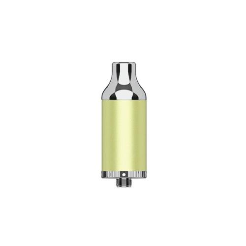 Packaged acrylic water pipe standing upright, featuring a green, yellow, and red striped box with a clear window revealing a dark, marbled water pipe inside.