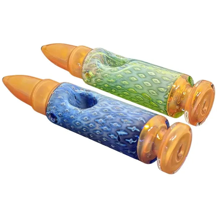Fumed Glass Bullet Hand Pipe - Silver & Gold
