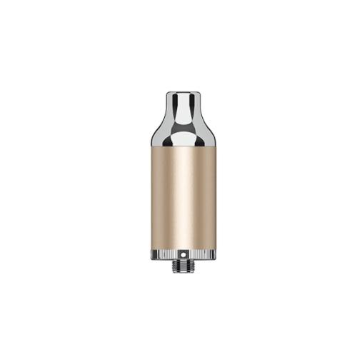 A gold and silver cylindrical vaporizer atomizer with a tapered mouthpiece and threaded connector at the base, shown upright against a white background.