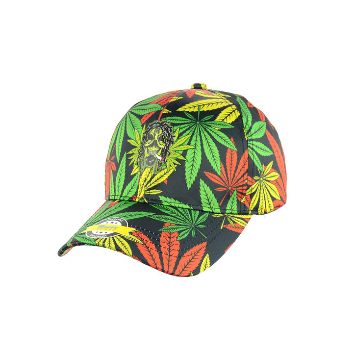 Black Baseball Cap with Green Leaf Print