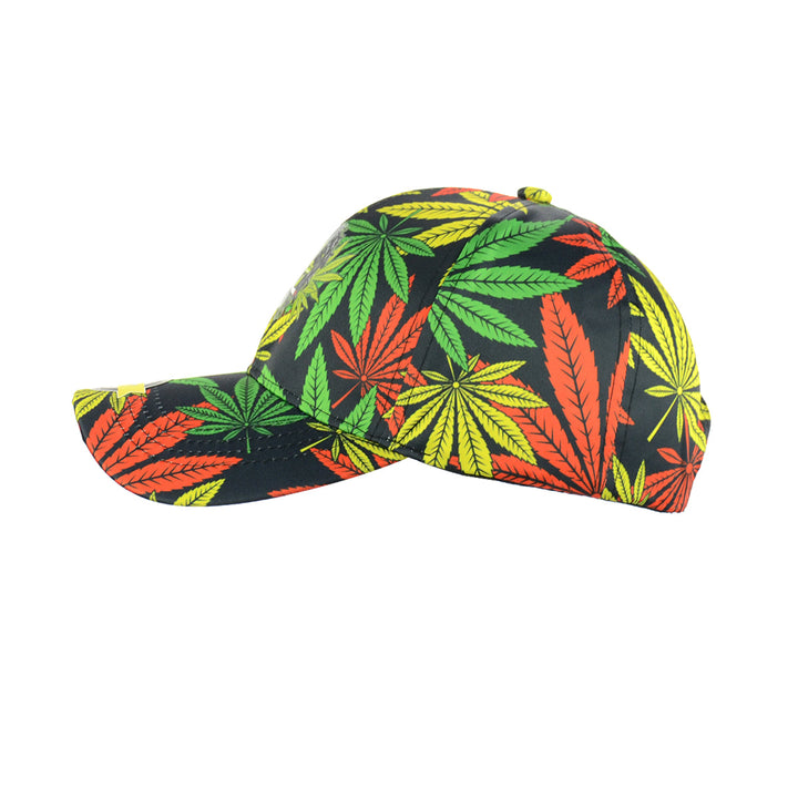 Black Baseball Cap with Green Leaf Print