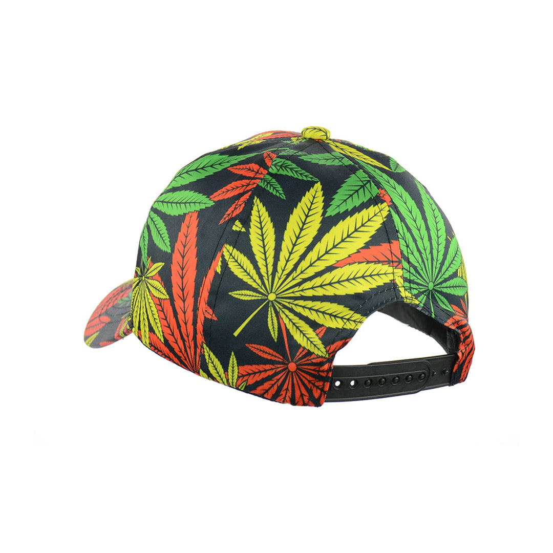 Black Baseball Cap with Green Leaf Print