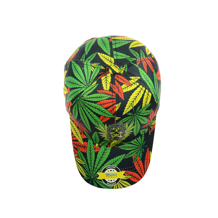 Black Baseball Cap with Green Leaf Print