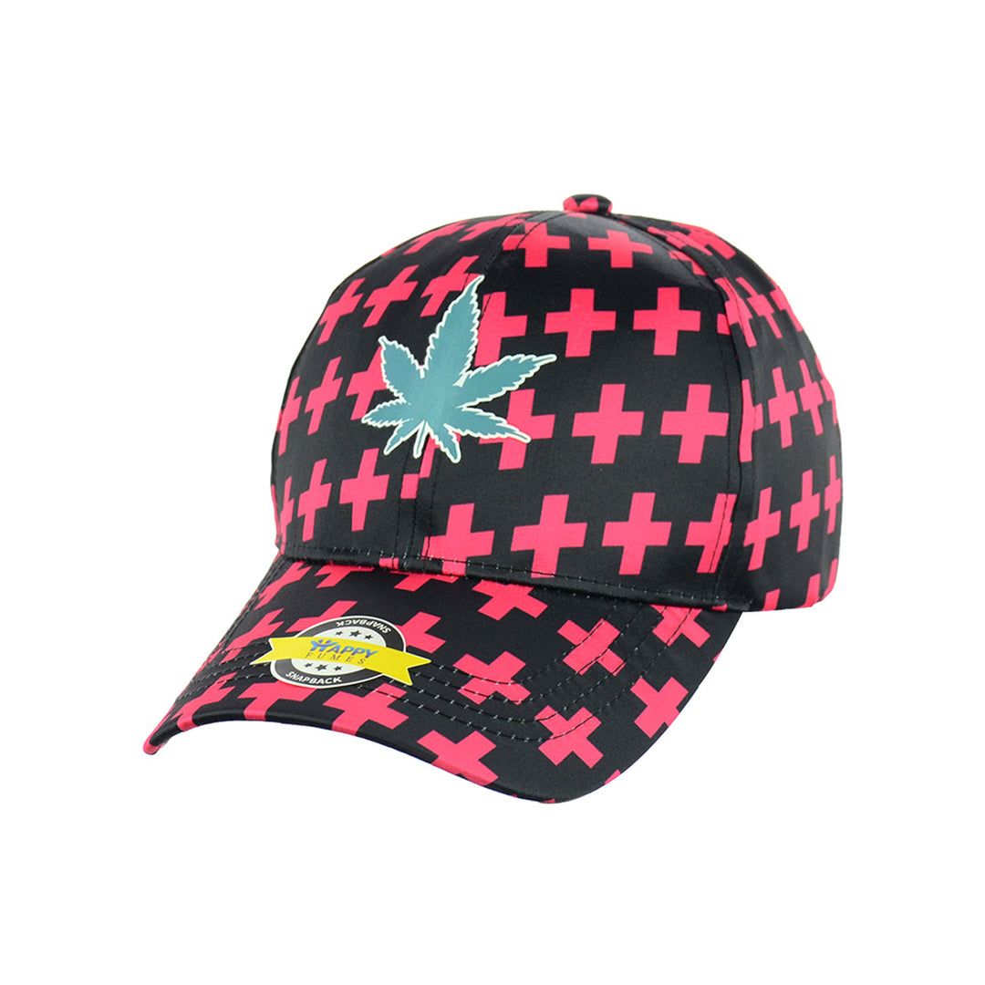 Black Snapback Hat with Pink Leaf Graphic