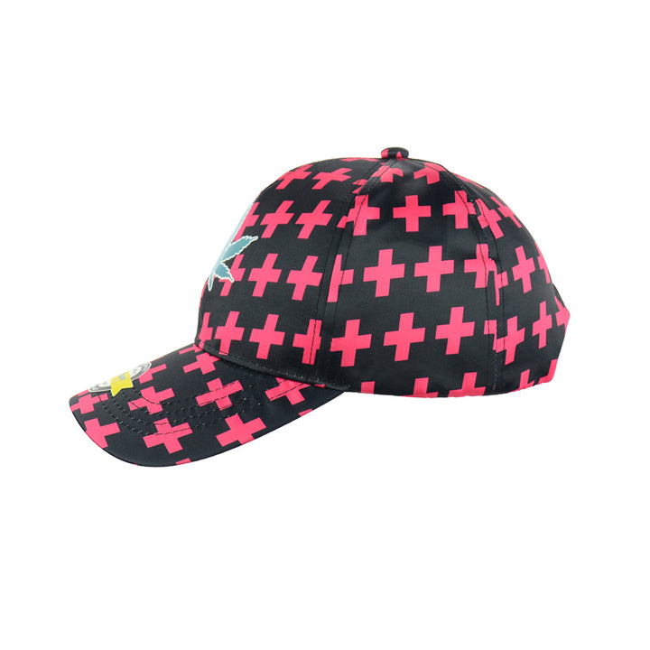 Black Snapback Hat with Pink Leaf Graphic