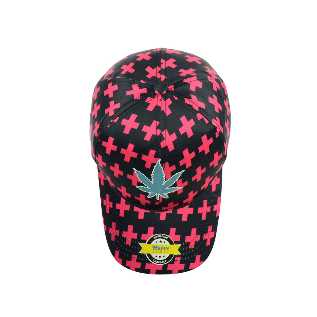 Black Snapback Hat with Pink Leaf Graphic
