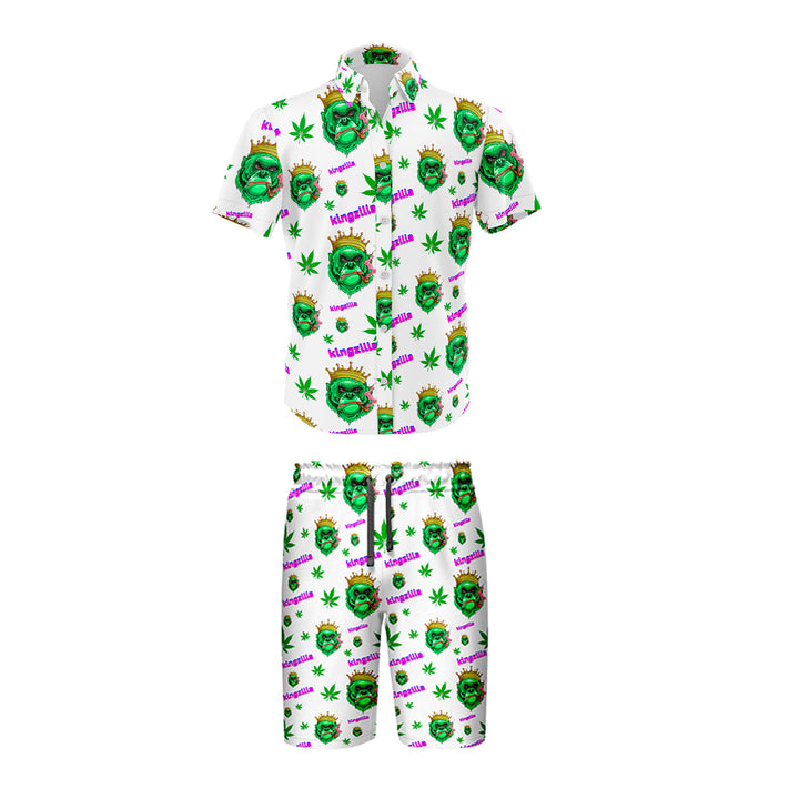 Kingzilla Leaf Print Shirt & Shorts Bulk Set