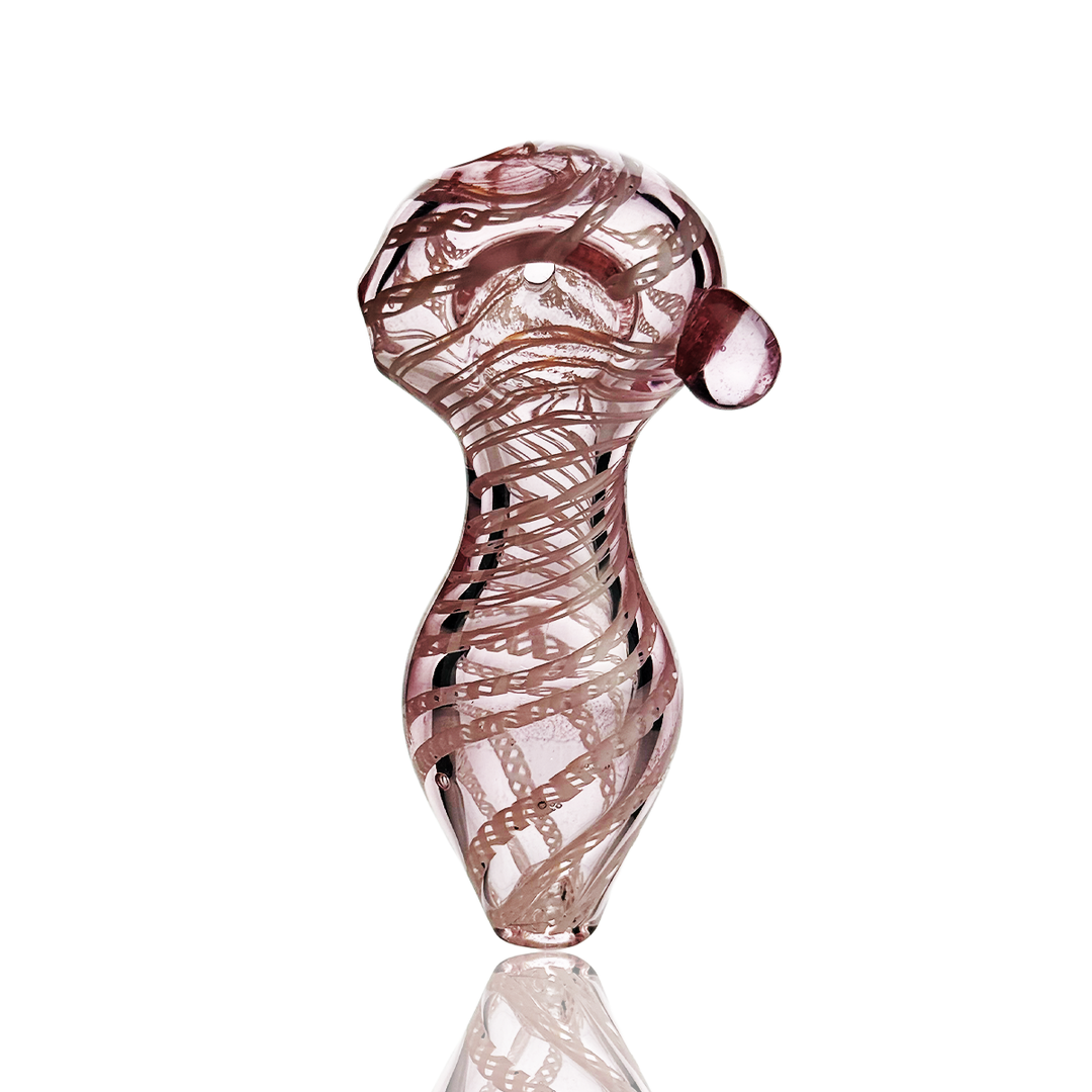 Pink Glass Hand Pipe with Belly & Twist Art