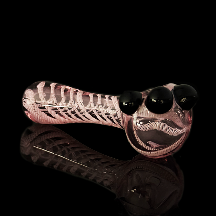 Pink Glass Hand Pipe, 4.5" with White Twist Pattern