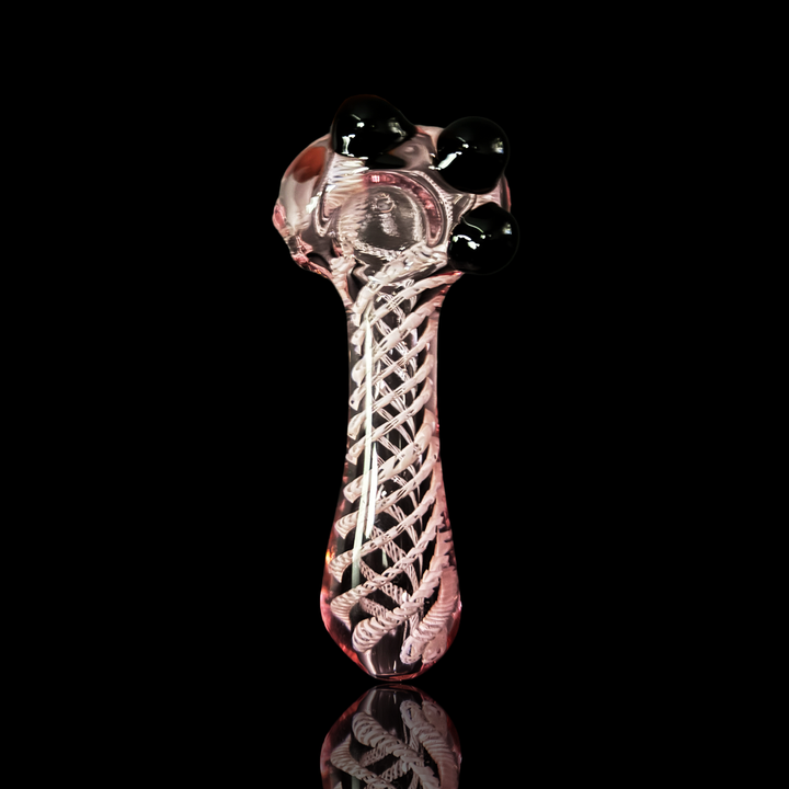 Pink Glass Hand Pipe, 4.5" with White Twist Pattern