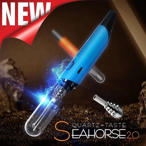 A vibrant blue acrylic water pipe with a metal downstem and bowl, standing upright on a black base against a clean white background. The pipe has a straight neck, a rounded mid-section, and a conical lower body.