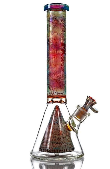 MK Glass Engraved Pyramid Beaker Bong 14 Inch