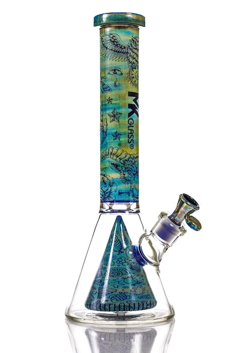 MK Glass Engraved Pyramid Beaker Bong 14 Inch