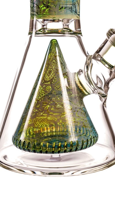 MK Glass Engraved Pyramid Beaker Bong 14 Inch